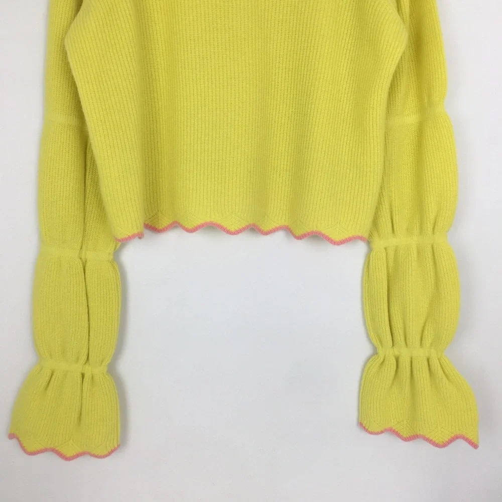 Alice + Olivia Cashmere Sweater Yellow Statement Bell Sleeve Women’s Size XS - Picture 9 of 11